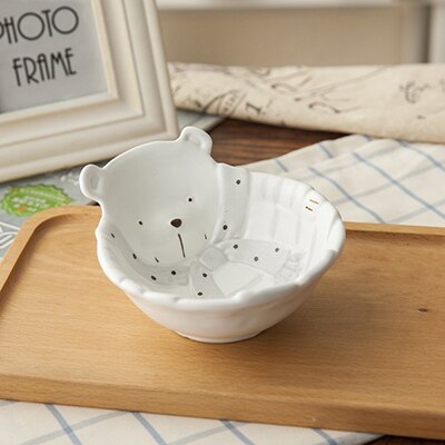MORGIANA Cute Cartoon Fruit Plate Delicate Ceramic Bowl Dinner Set White Bear Ceramic Bowl Family Soup Bowl Set: bowl