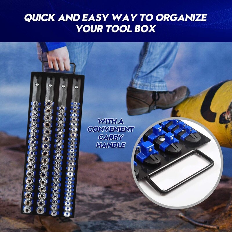 Socket Organizer 80-Piece , 1/4-Inch, 3/8-Inch, 1/2-Inch, Socket Rail Premium Socket Holders