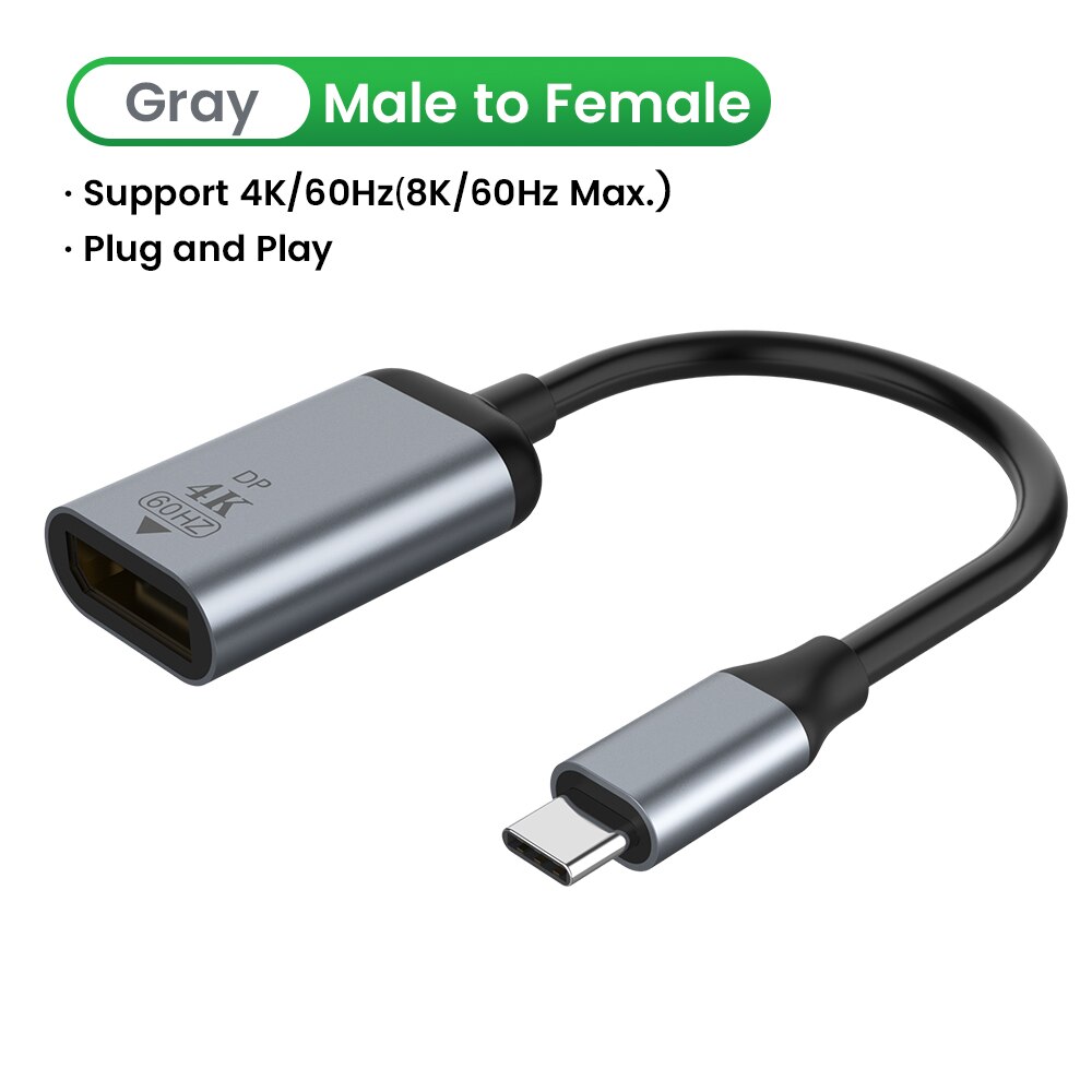 Cable Mini DP 4K USB C a VGA/DP/HDMI compatible, Adaptador tipo C a HDM Thunderbolt 3 para MacBook Pro, Samsung S20, 4K, UHD USB-C: Type C to DP