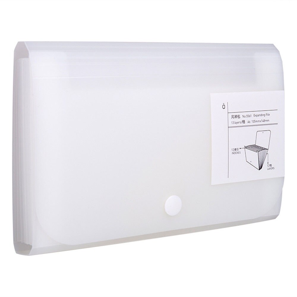 1pc 13 Pockets A6 File Folder Document Bag Receipt Organizer File Expanding Wallet Bill Folders Paper Holder Briefcases: White