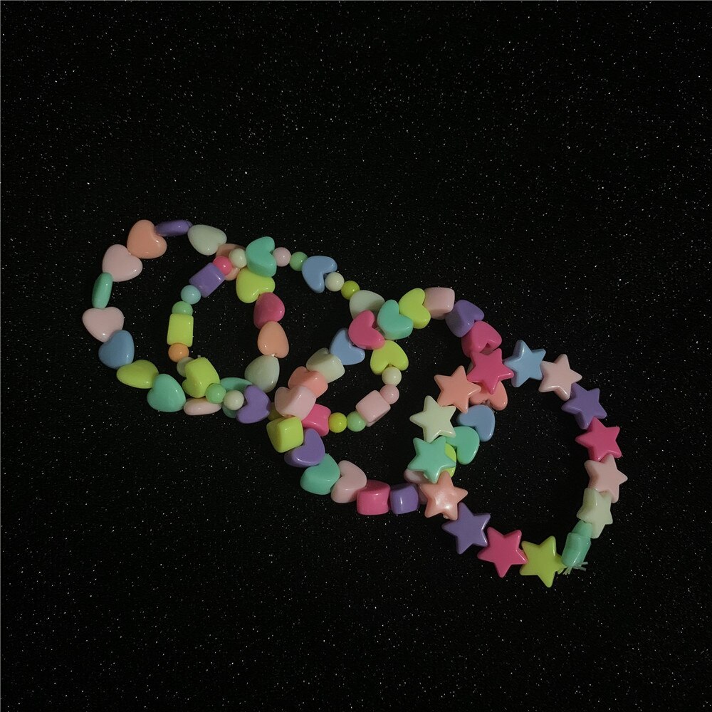 Cute Star Heart Beads Colorful Acrylic Bracelet For Women Girl Harajuku Lovely Geometric Bracelet Simple Statement Jewelry