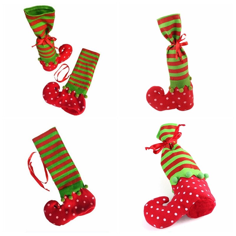 1pcs Xmas drawstring Elf Boot Shoes Stocking Christmas Tree Decoration Hanging Candy