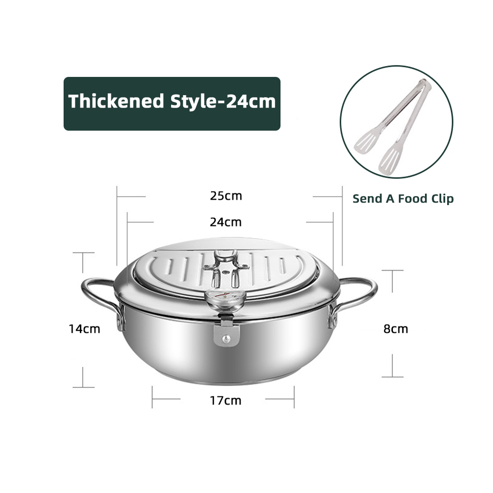 Japanse frituurpan met een thermometer en een deksel Frituurpan 304 roestvrijstalen keuken Tempura olie koekenpan Friteuse: Paars
