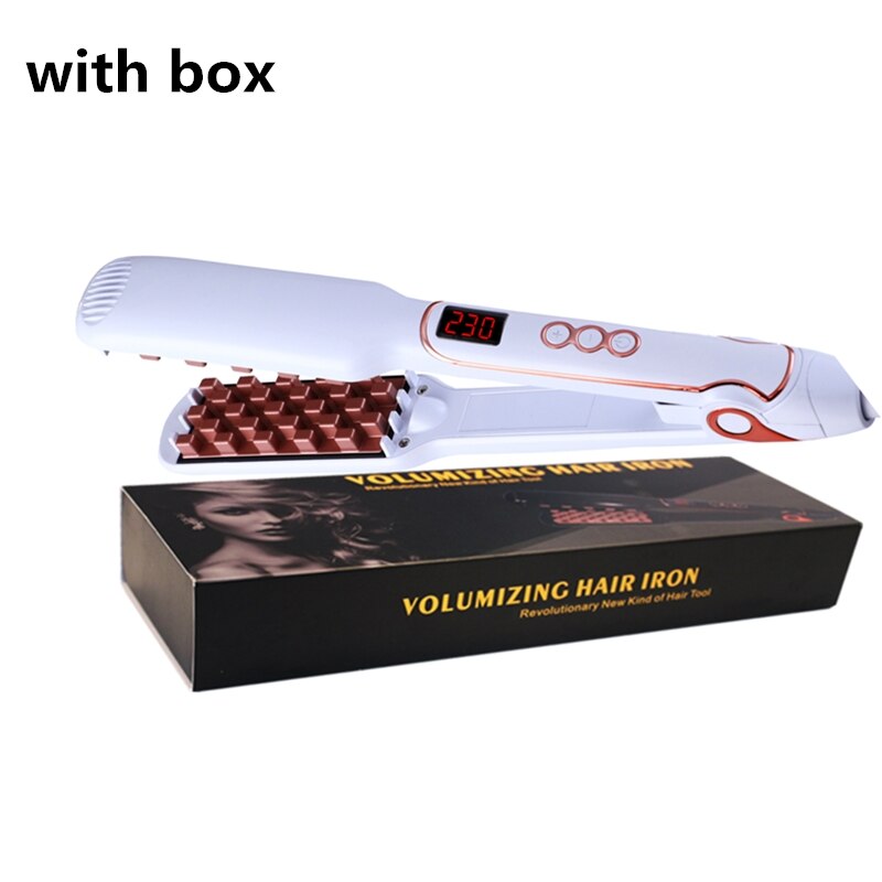 Fluffy Hair Straightener & Volumizing Iron Digital Flat Iron With LCD Display Electric Fluffy Styling Hair Lifter Salon Tool: White 1 with box / EU