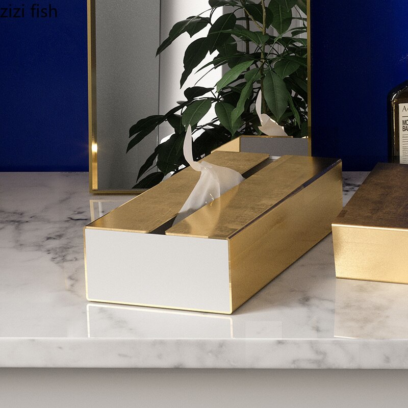 Golden Stainless Steel Tissue Box Bedroom Living Room Home Desktop Finishing Simple Coffee Desktop Restaurant Tissue Storage Box