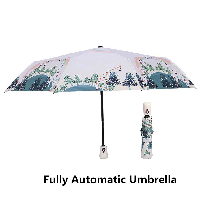 Keconutbe automatisk børns paraply vindtæt vandtæt tre foldende aluminium paraplyer regn kvindelig parasol børn paraply: Hvid giraf