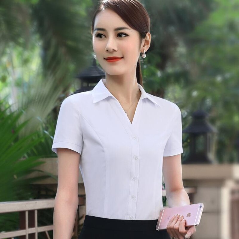 Naviu business twill skjorte ol formell sommer kortermet chiffon bluse kontor dame arbeidsklær pluss størrelse topper