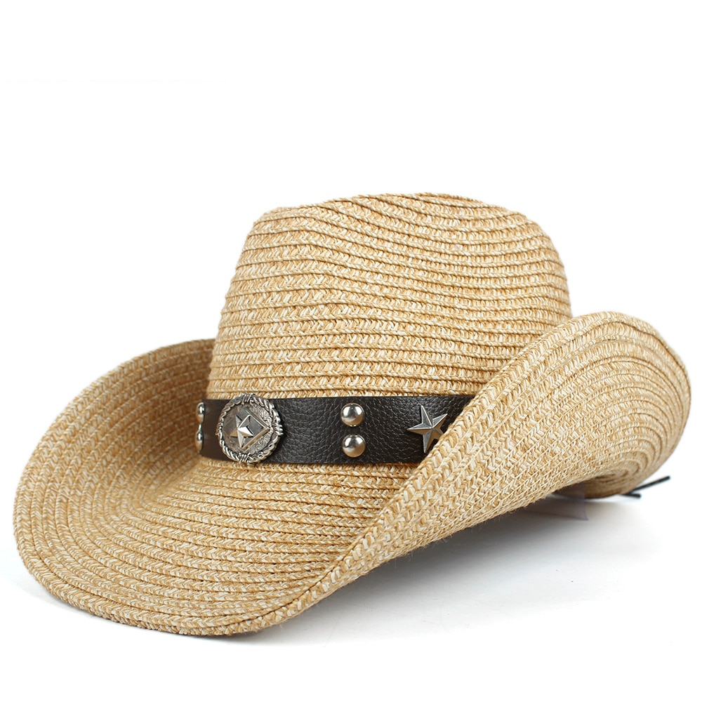 Vrouwen Mannen Hollow Western Cowboy Hoed Dame Zomer Strooien Sombrero Hombre Strand Cowgirl Jazz Zonnehoed Size 57- 59 CM