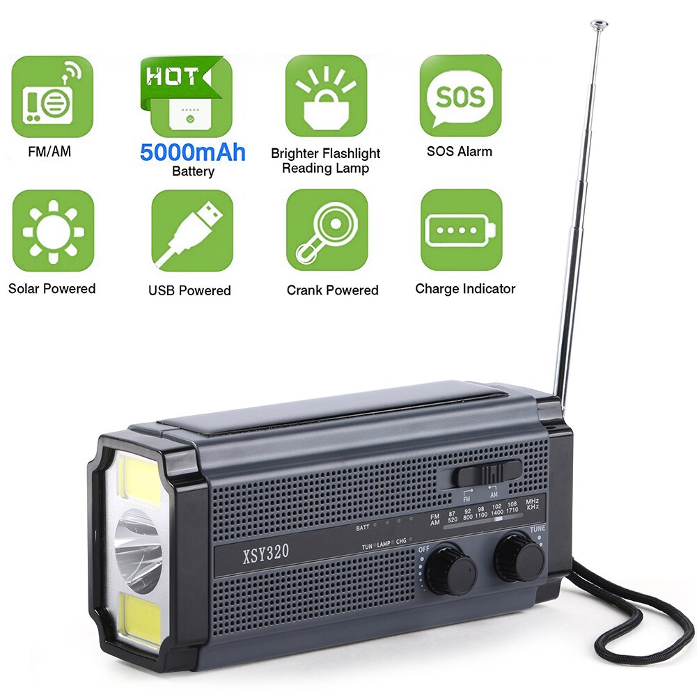 Emergency Radio 10000mAh Solar Hand Crank Portable AM/FM/NOAA SOS Radio with Flashlight&amp;Reading Lamp Cell Phone Charger radio: 5000mah