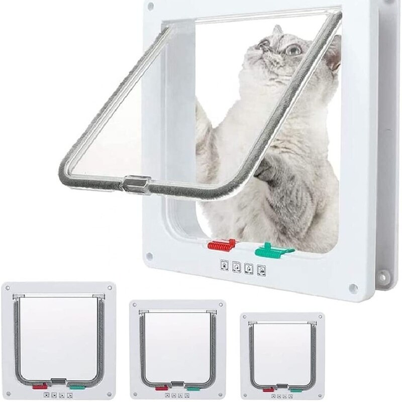 Cat Door 4 Way Locking Cat Flap Door for Interior Exterior Weatherproof Pet Doors Security Lock Flap Doggy Door for Dog Kitten