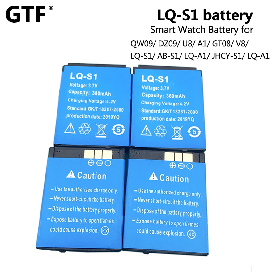 Gtf uppgradering lq -s1 smart watch batteri 3.7v 380 mah laddningsbart li-ion polymer batteri för smart watch hlx -s1 dz09 u8 a1 gt08 v8