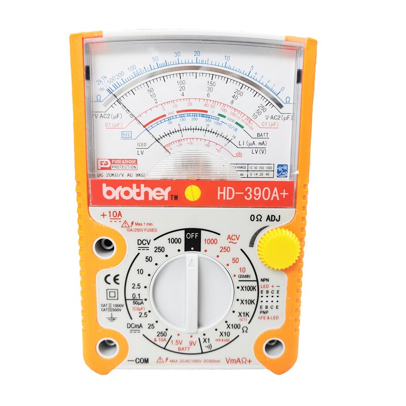 Brother HD-470A/390A/390C/390D Analog Multimeter High Precision Mechanical Electrician Home Maintenance Pointer Multimeter: HD-390A(Plus)