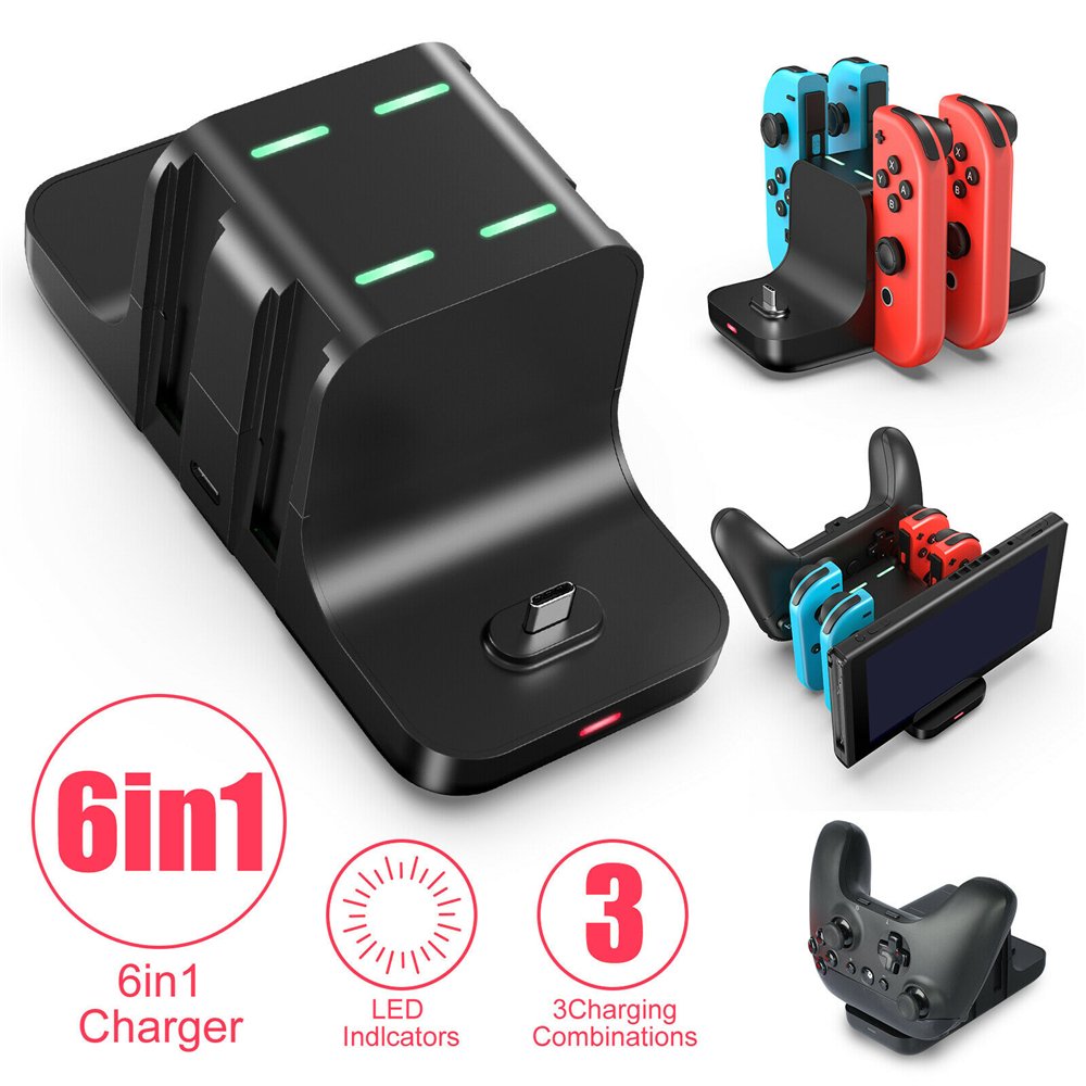 6 in 1 Charging Dock for Nintendo Switch Console Controller Gamepad Charger Dock Station DC5V/2A Charge Stand for NS Switch