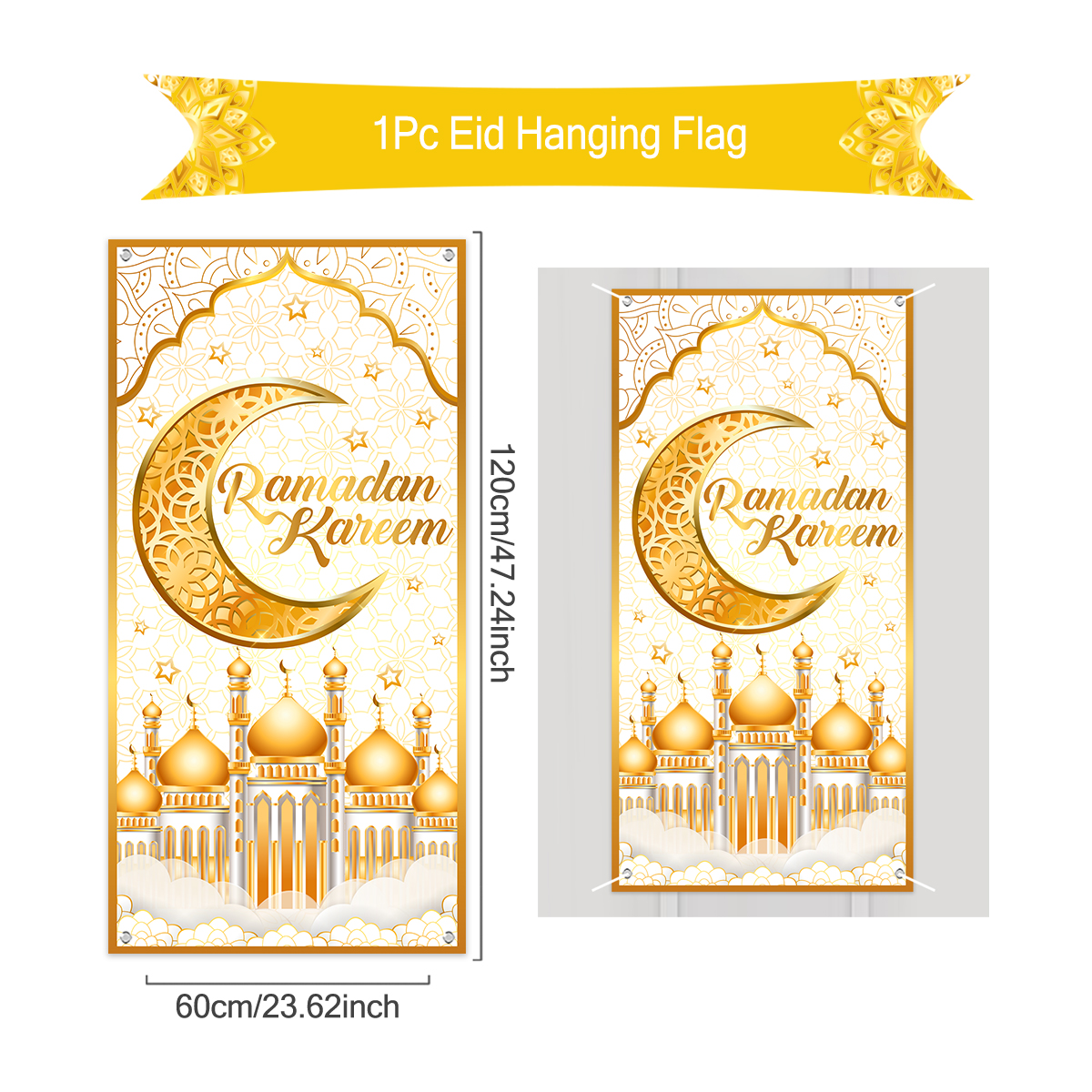 Eid Mubarak Decoration Hanging Flag Ramadan For Home Door Islamic Muslim Party Decor Ramadan Kareem Banner Eid Al-Fitr: light green