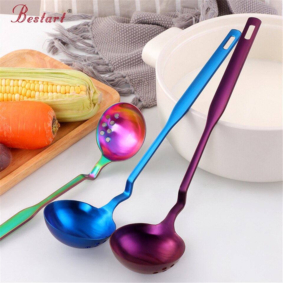 Curved Hanging Long Handle Ladle Spoon Pot Big Colander Strainer Spoon Soup Ladle Stainless Steel Kitchen Cooking Tool