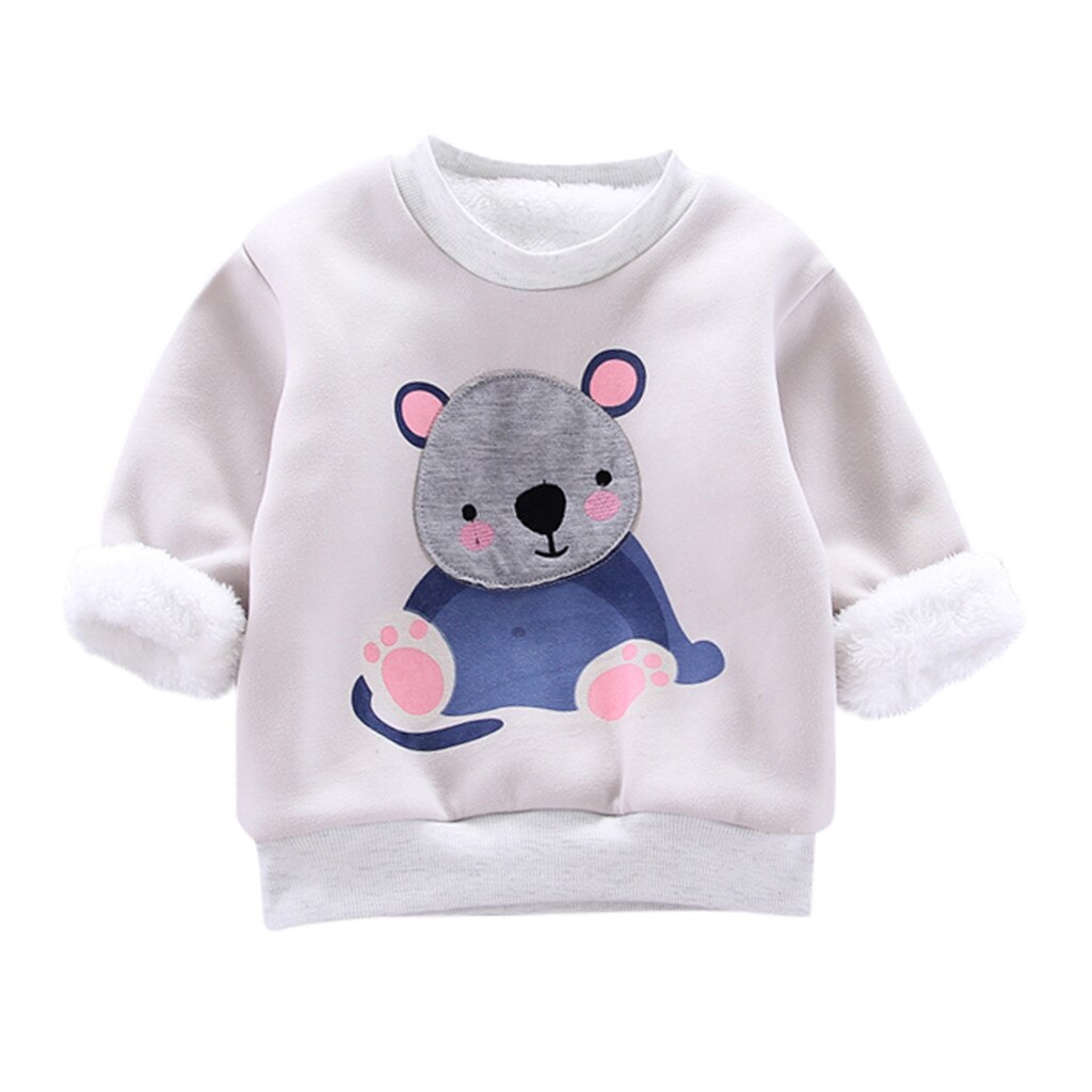 Kids Peuter Baby Jongens Meisjes Warme Dikke Fleece Cartoon Sweatshirt Trui Tops Warme Kleding Winter kinderen Jas Trui: Gray 3 / 18m