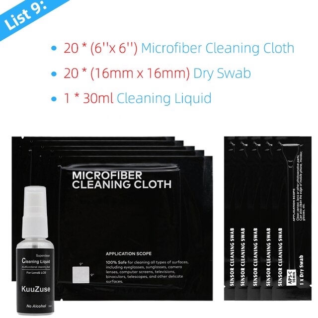 Vacuum Wrapped Microfiber Cleaning Cloths Cleaning Swab Cleaning liquid Water for Camera Lens Glasses Phones LCD Screens DSLR: 9