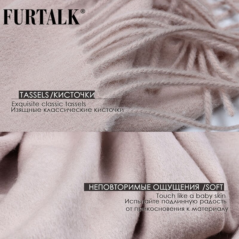 FURTALK 100% bufanda de lana de cordero para mujer Cachemira bufanda de lana Pashmina Bandana invierno otoño bufanda larga Mujer chales foulard femme