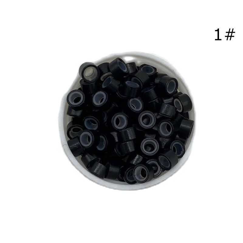 3000 stk 5.0*3.0*3.0 mm mikroring med silikone silikone mikroperler til mikroring hårforlængelse: Nr. .1 sort