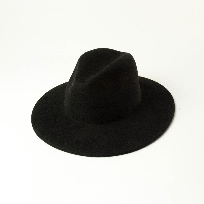 202009-hh9009 vinter ull solid barn 53cm huvud storlek barn fedoras keps barn jazz panama hatt: Svart