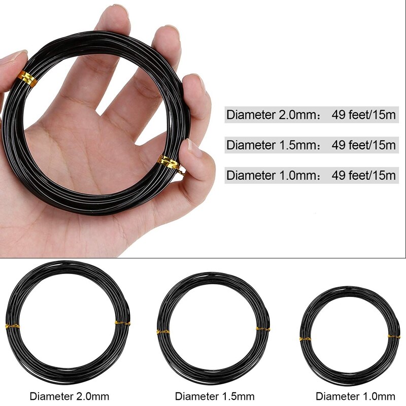 9 Rolls Bonsai Wires Anodized Aluminum Bonsai Training Wire with 3 Sizes (1.0 Mm,1.5 Mm,2.0 Mm),Total 147 Feet