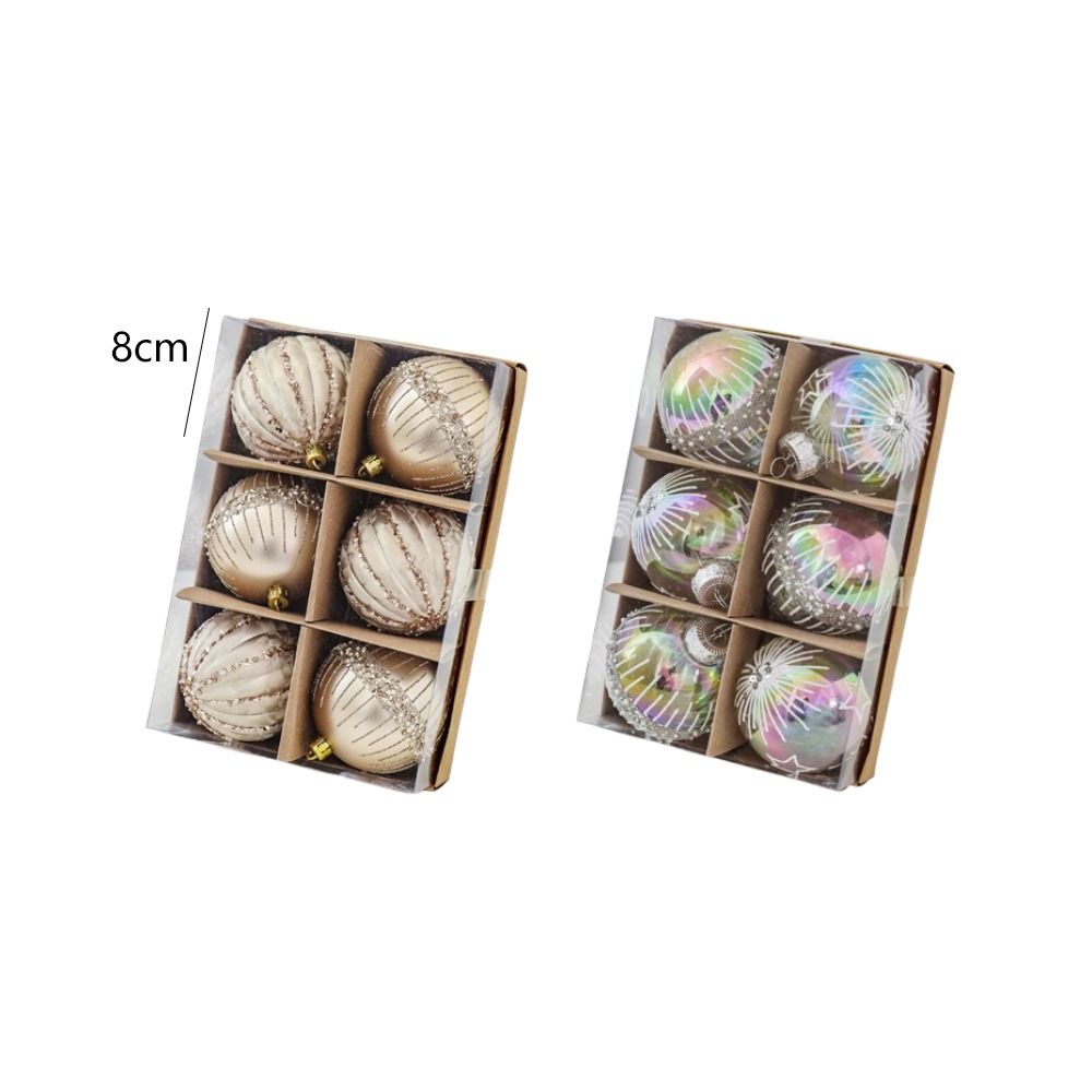 6 stuks 8 cm geschilderde kerstballen set kleurrijke herbruikbare gegalvaniseerde kerst hangende ballen prachtige onbreekbaar