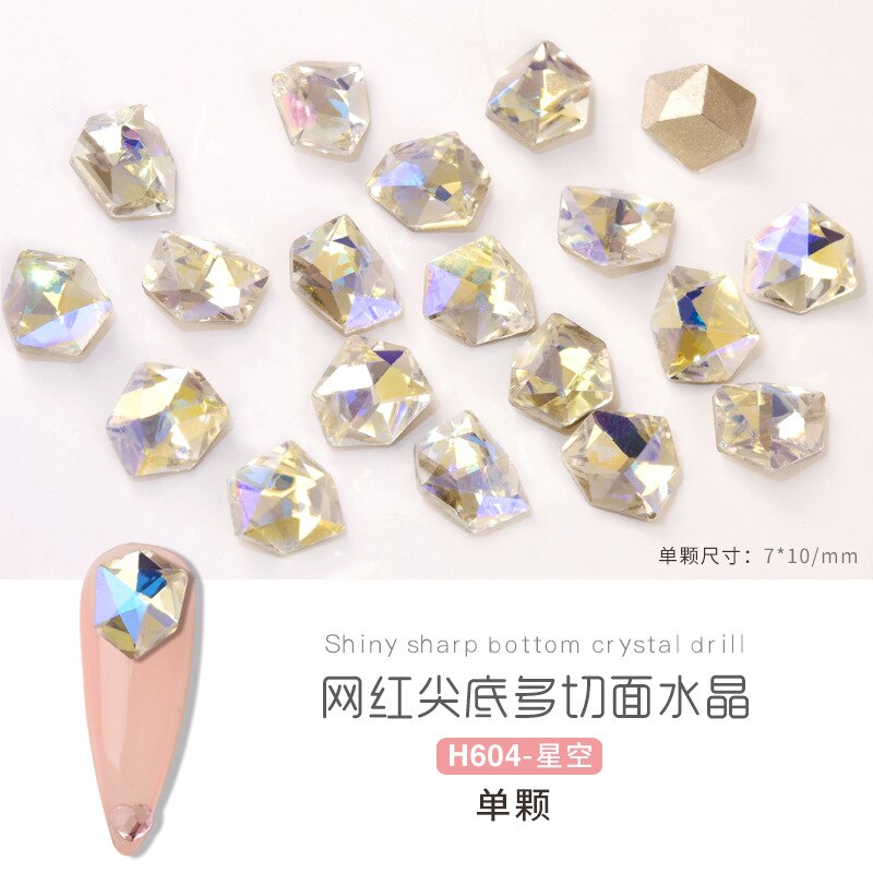 5pcs Crystal Ice Cube Diamond Symphony Shaped Sharp Bottom Crystal Diamond Mirror Kaleidoscope Nail Diamond Accessories: H604  5pcs