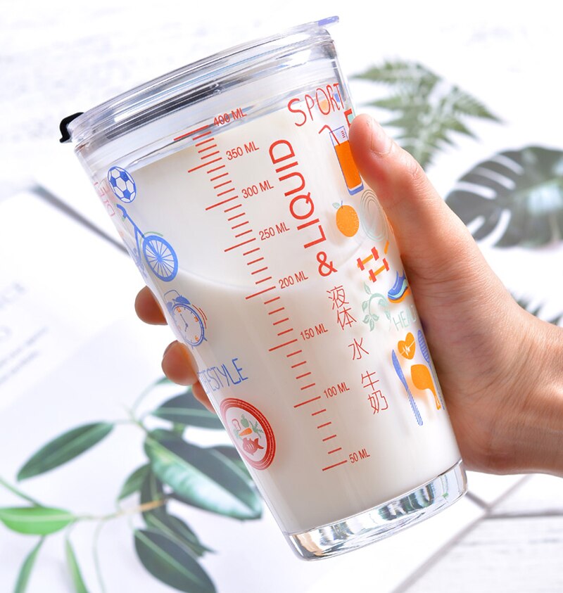 500ml flamingo dyrekarton glas vandflasker familie digitalt glas målekop mælk kaffeglas kop med låg te halm krus