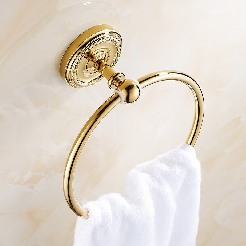 Badkamer Accessoires Bad Hardware Set Gouden Kleur Toiletrolhouder Handdoekenrek Tissue Houder Bekerhouder Gewaad Haak HJ-1300K: Towel Ring