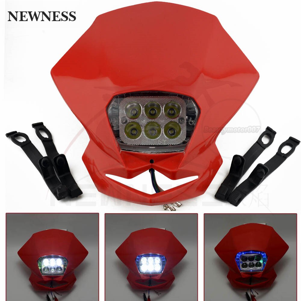 Universal Motocross faros LED lámpara Enduro para KLX KDX RMZ DRZ DR XR YZ CR EXC XCF SMR: Red