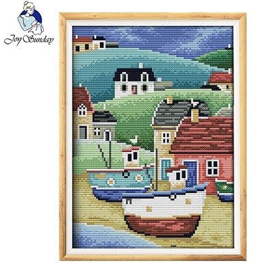 Joy Sunday Seaside Scenery Series DIY14CT Counted Patterns Printed Cross Stitch Kit DMC Fabric Chinese Needlework Embroidery Set: F957 / 11CT printed