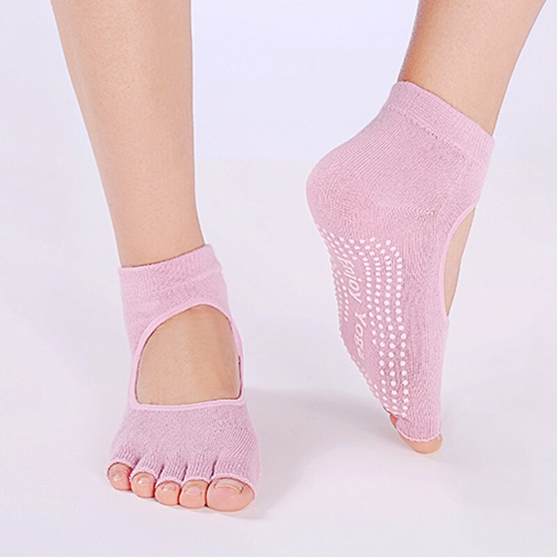 Calcetines cortos de Yoga sin espalda con cinco dedos, Calcetines antideslizantes de secado rápido con 5 dedos, para Fitness, deporte, Pilates, calcetín de Ballet, calcetines de algodón para Gymwear: Rosa