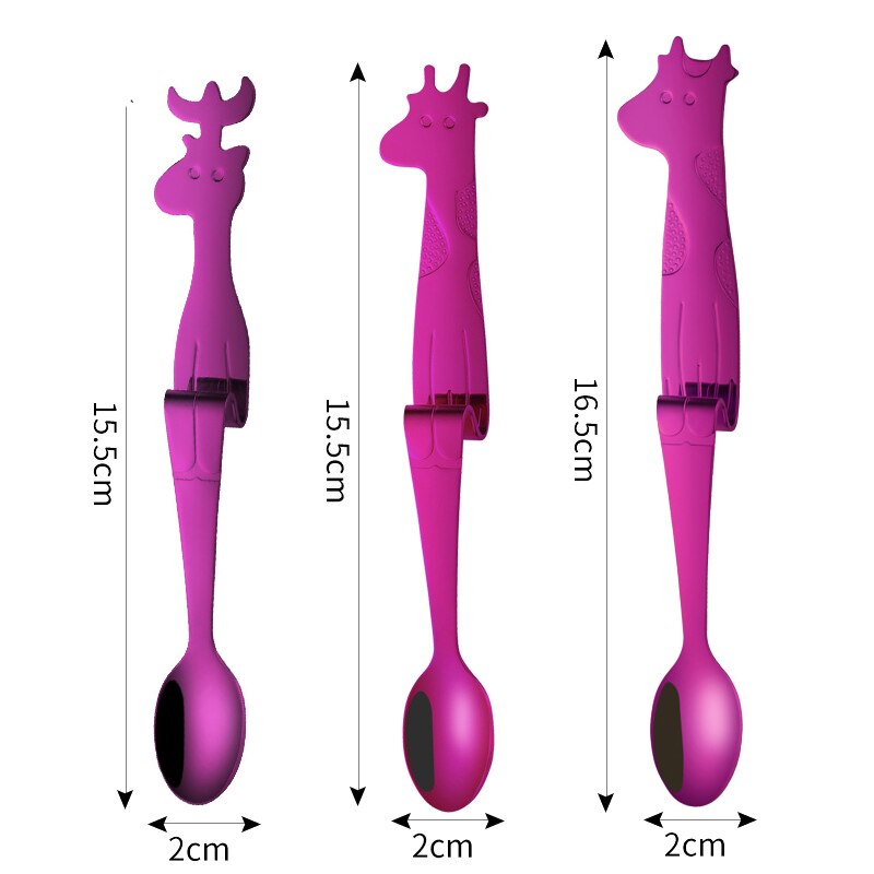 3pcs set, colorful stainless steel coffee spoons, deer family , Christmas deer family tea spoon, hang-on cute funny spoon: Purple family