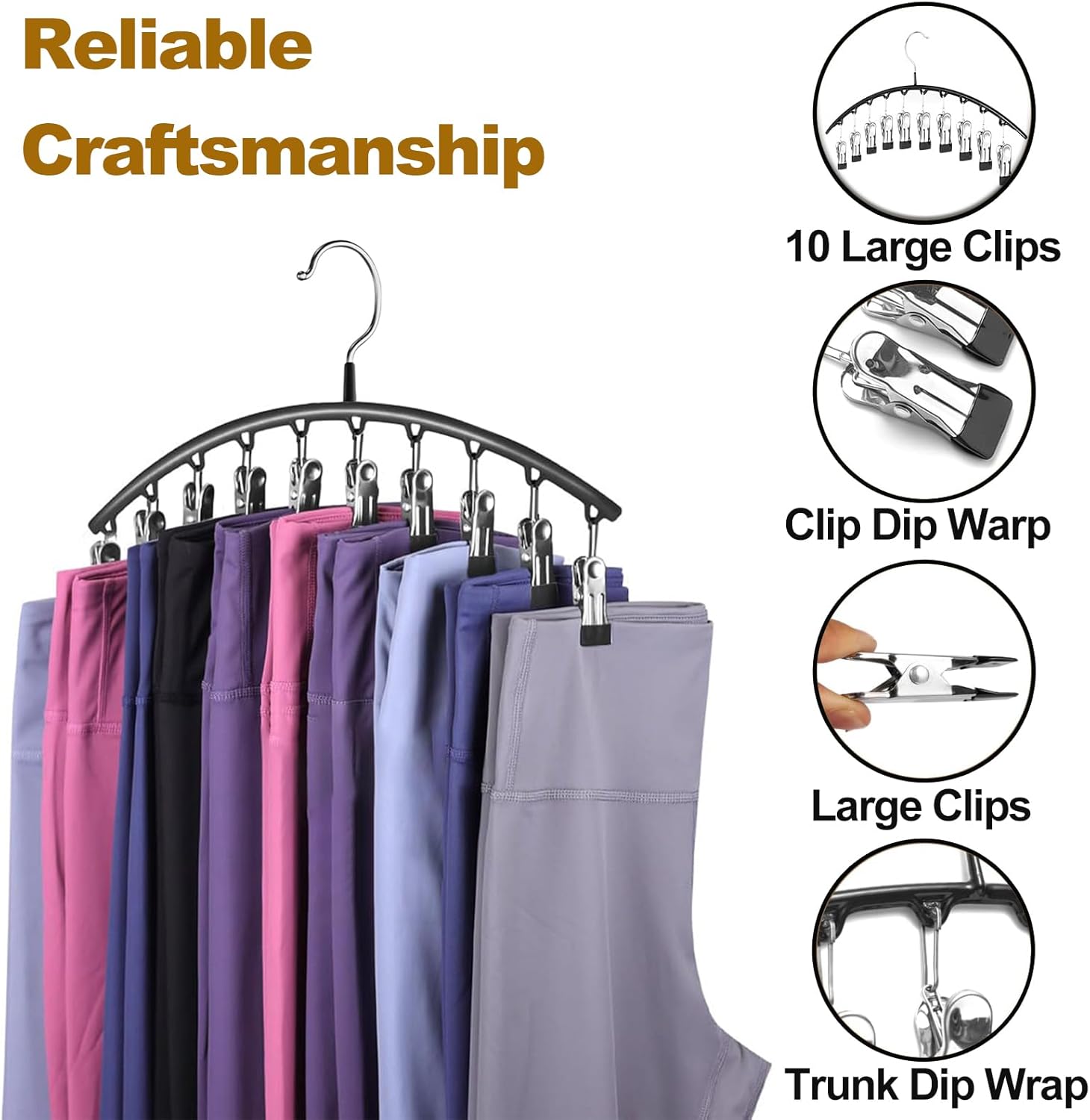 1/2/3PCS Legging Organizer for Closet, Pants Hangers with10 Clips Holds Space Saving Hanging Closet Organizer