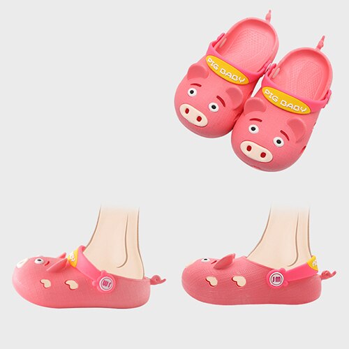 2 in 1 baby sandalen slippers cartoon varken vorm holle sandalen antislip zachte lichtgewicht kinder zomerschoenen: Watermeloen rood / 4