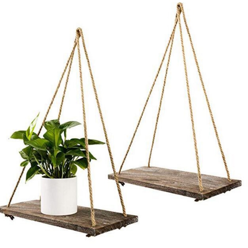 Étagère murale suspendue en corde de chanvre | Étagère en bois de Style nordique pour plantes, support de stockage d'articles ménagers, lanière décoration murale suspendue
