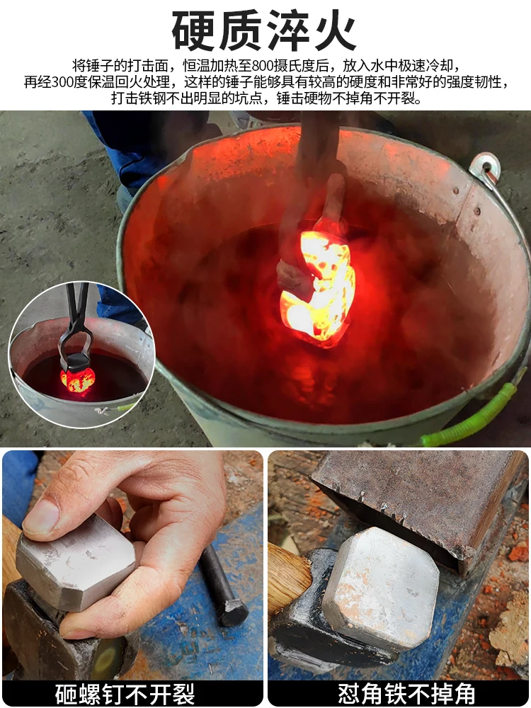 Martillo de hierro para forja de herrero, mango de madera para el hogar, herramientas de forja manual, mango de madera, martillo de acero, martillo de chapa de metal