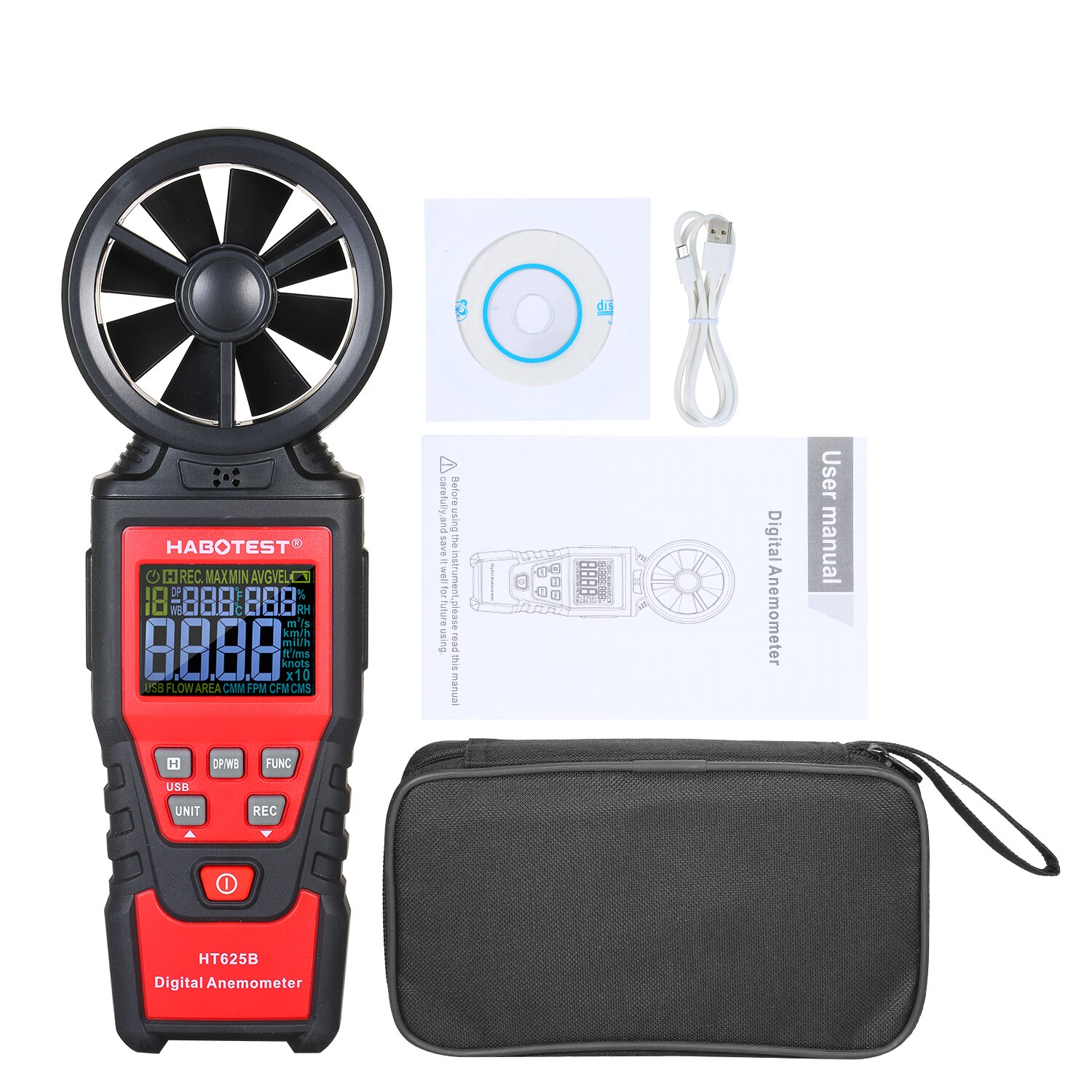 Handheld Wind Speed Meter HABOTEST HT625A HT625B Digital Anemometer Gauge windmeter Air Flow Meter for Measuring Wind Speed