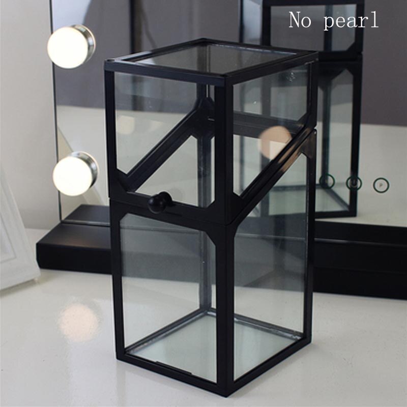 Sort kant akryl makeup arrangør kosmetisk holder makeup værktøjer opbevaring perler kasse børste tilbehør arrangør kasse med dæksel: Boks