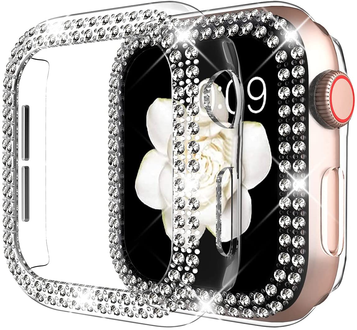 Diamentowe etui ochronne do Apple Watch Series 7 41MM 45MM Pokrowiec do iWatch 6 SE 5 4 3 38MM 42MM 40mm 44mm Akcesoria: XXXXXL / Srebrny