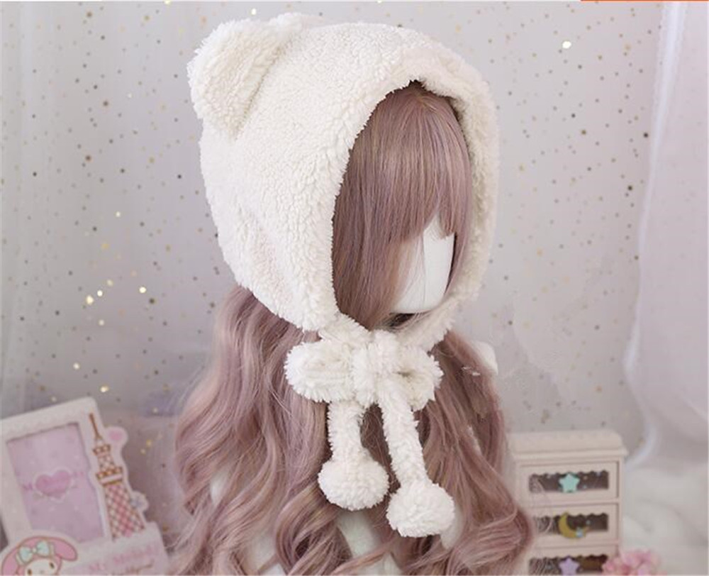 Chapeau en peluche ours japonais, couvre-oreilles, fourrure, Kawaii, coréen, , pour étudiants, B835, automne hiver: color 2