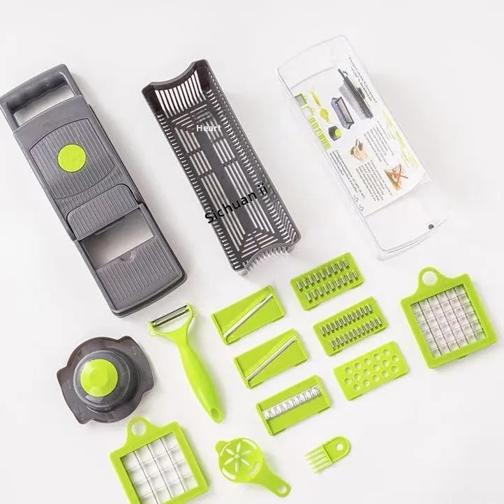 Kjøkken grønnsakskutter multifunksjonell 16- delers sett potetkvern terningverktøy for hjemmebruk for å kutte grønnsaker og frukt