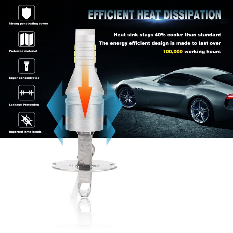 Gzkafolee 2 stuks  h3 led  h1 auto mistlamp lamp 1800lm 12v wit 6500k csp  y19 chip