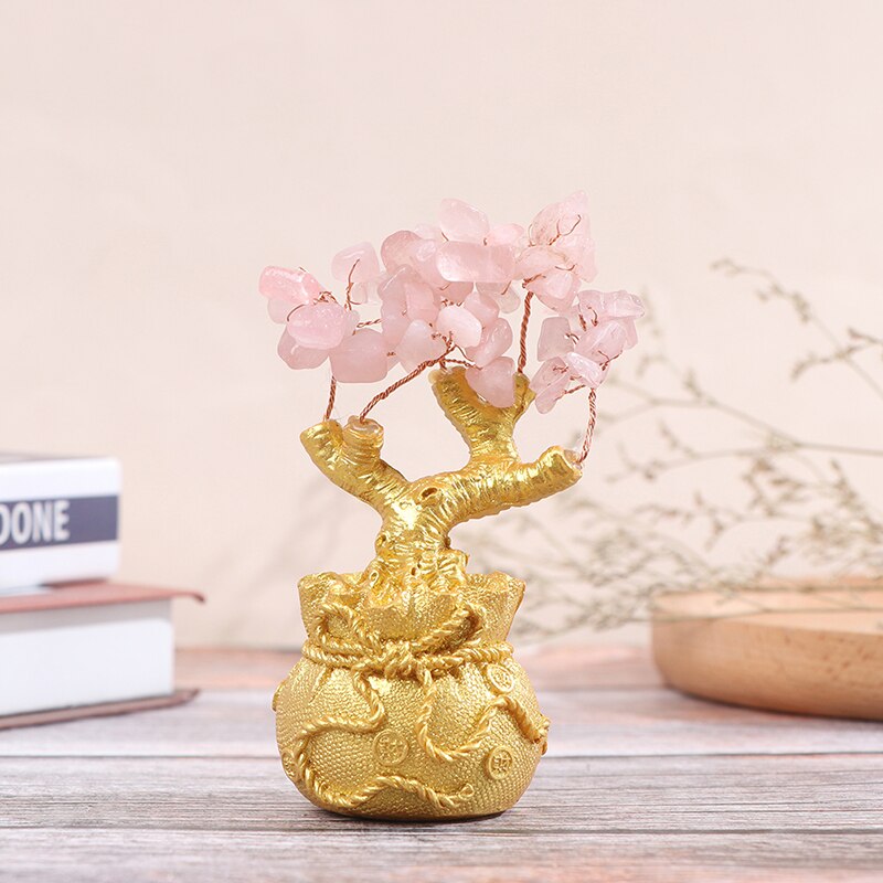 1Pcs Golden Crystal Lucky Schat Boom Gunstige Wishful Rijkdom Home Office Decoratie Standbeeld Kristal + Hars: Pink