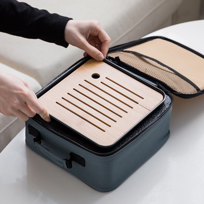 Draagbare Reizen Keramische Theewaar Set Chinese Kung Fu Teaset Met Zak Gaiwan Thee Kopjes Thee Ceremonie