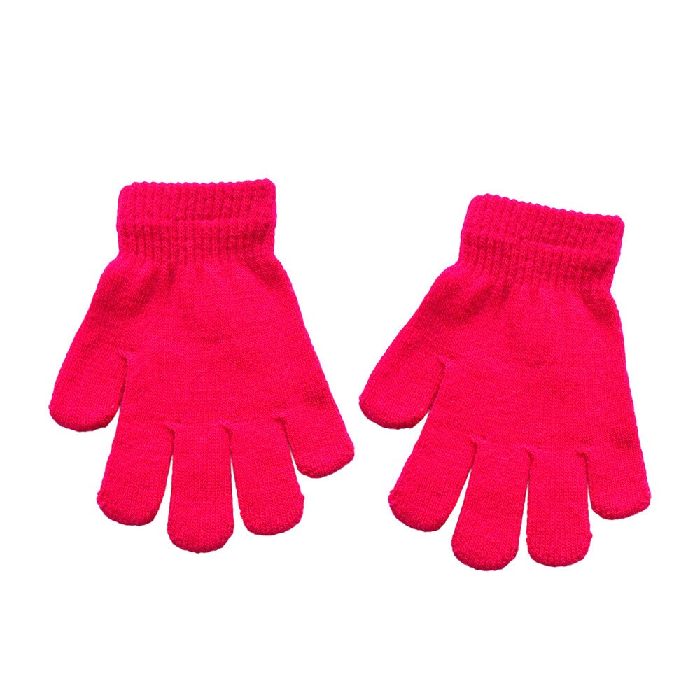 hiver automne moufles pour enfants enfants garçons filles gants enfants solide doigt complet tricoté gants: Hot Pink