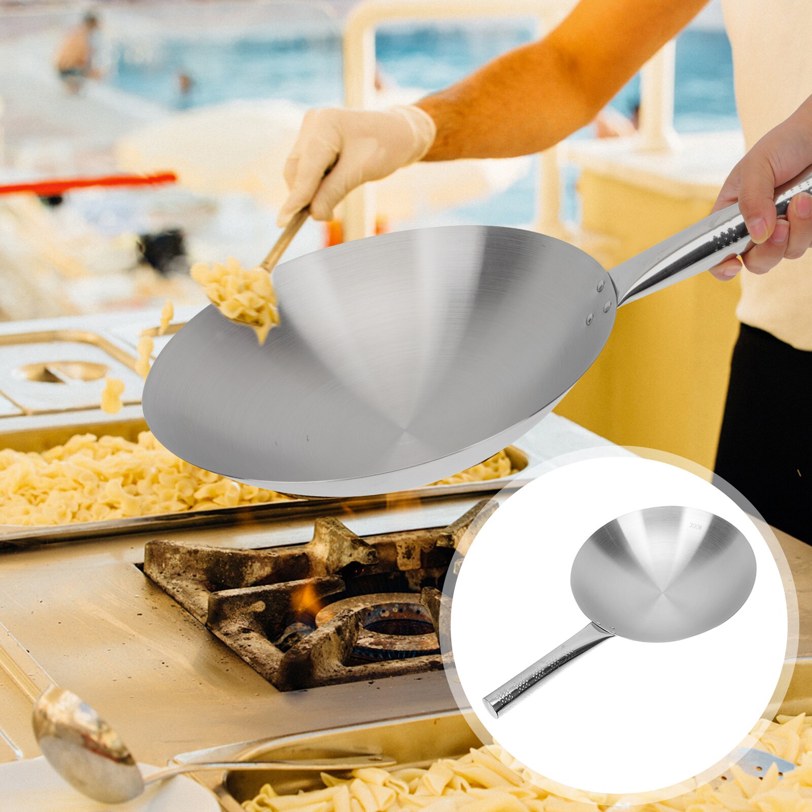 1Pc Rvs Wok Gasfornuis Universele Wok Huishoudelijke Non-stick Koekenpan: Default Title