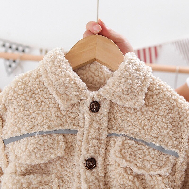 Winter Baby Jungen Dicken Plüsch Vlies Revers Kragen Langarm lässig Jacken freundlicher freundlicher Warme Oberbekleidung Mäntel Casaco