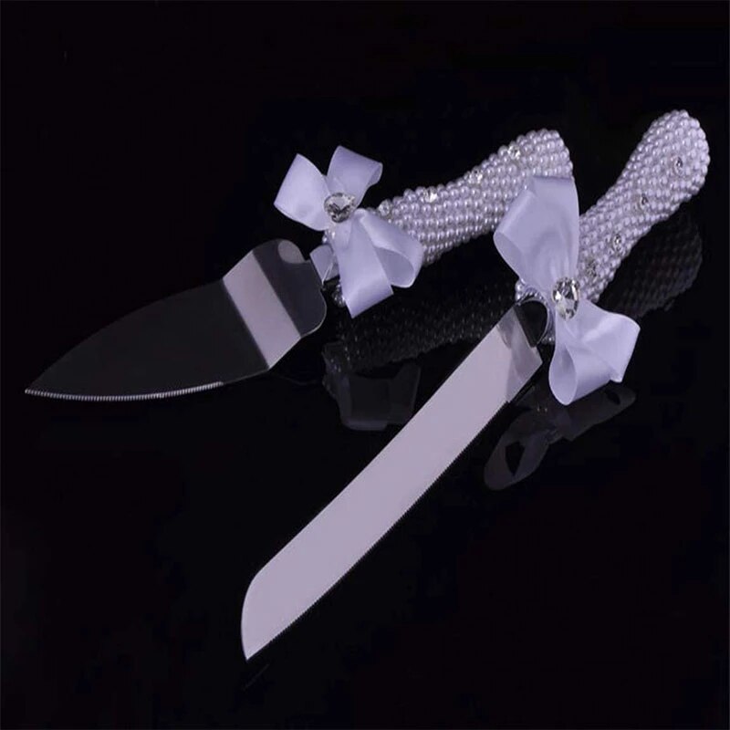 4Pcs Wedding Supplies Cake Knife Pie Server Set and Champagne Glasses Bride Groom for Banquet Birthday Decor Performance
