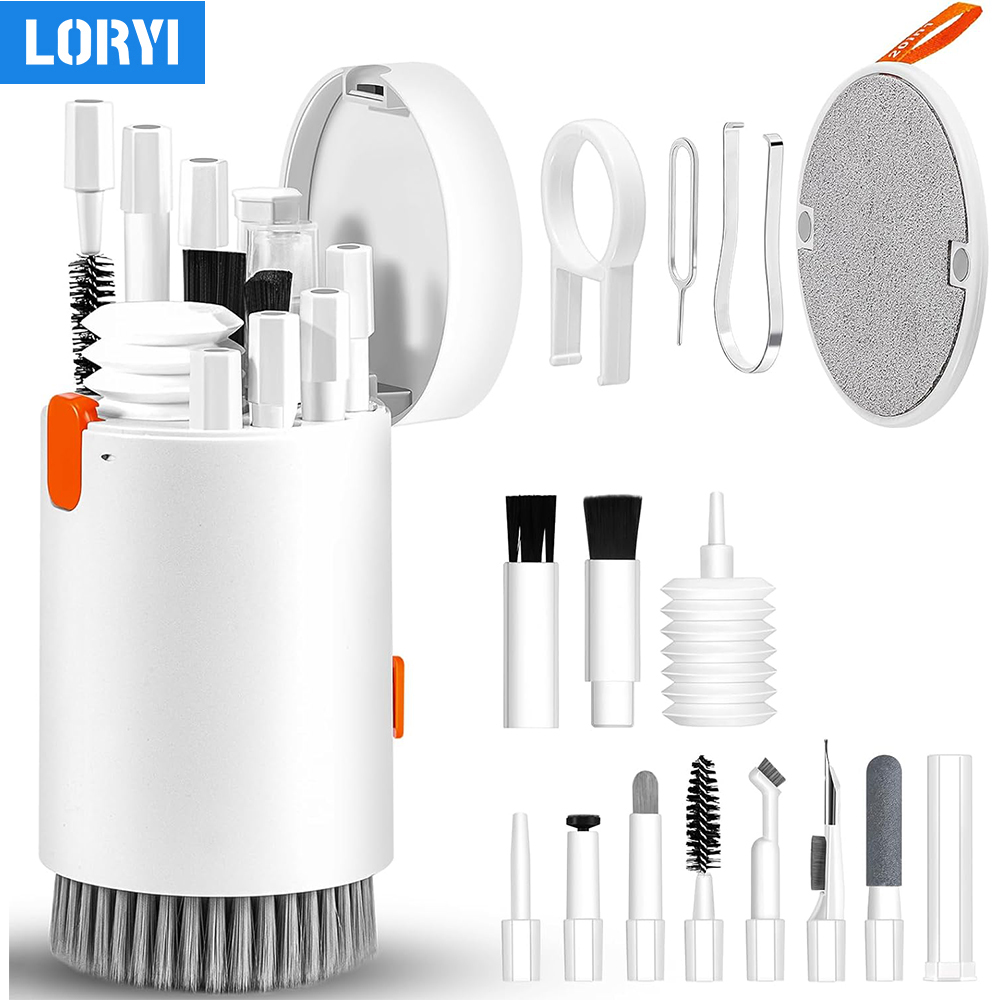 Kit de limpieza de teclado de ordenador portátil, pulverizador de limpieza de teléfono multifunción 20 en 1 para iPhone, iPad, Airpods, MacBook, herramienta de cepillo de limpieza: Gris